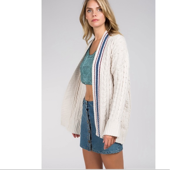 LAST Chenille Varsity Cardigan Cream - Picture 2 of 8